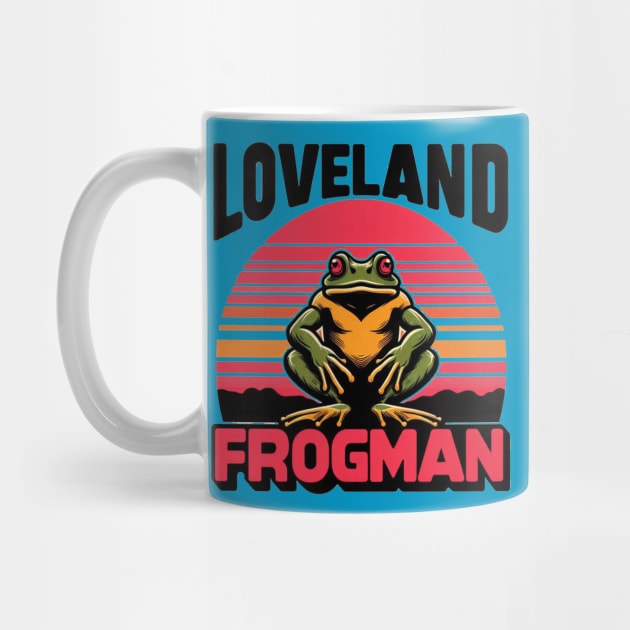 Loveland Frogman Retro Sunset Design by TeeTrendz